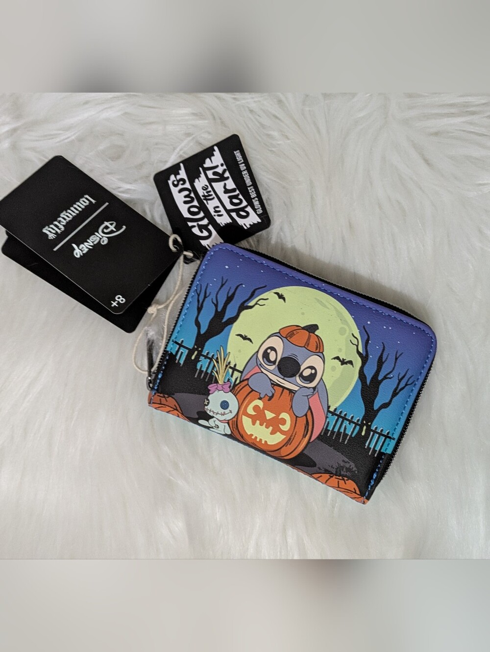 Loungefly Disney Stitch Pumpkin Glow-In-The-Dark Zip Around Wallet New!